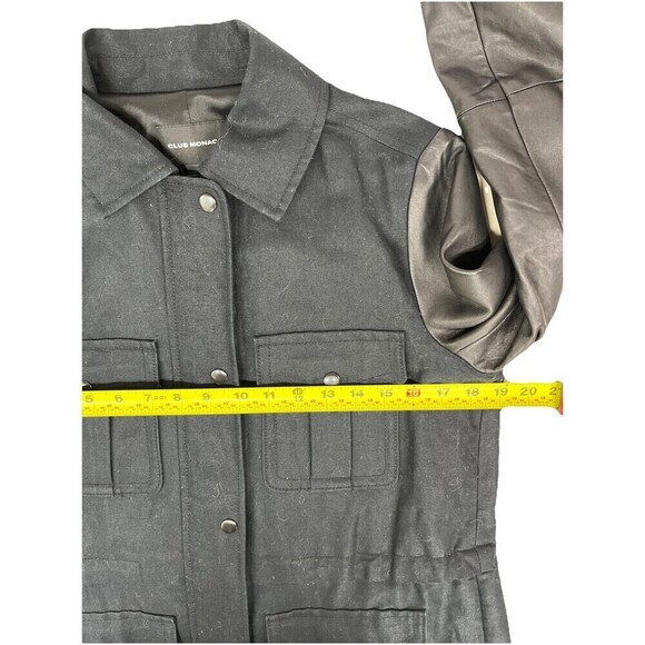 Club Monaco Black Lamb Leather Canvas Cargo Utility Jacket Size S Pockets zip - Picture 7 of 11